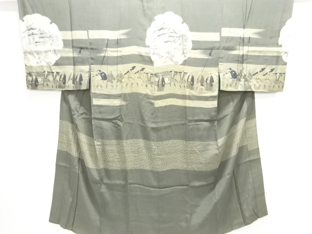 アンティーク　城に大名行列模様男物長襦袢